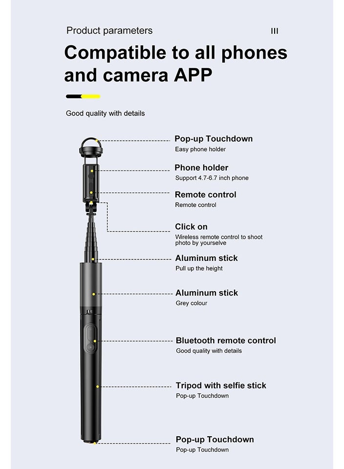 Black 68"(1.75M) Automatic Tripod,Portable,  Auto-Open Phone Tripod Stand with Magnetic Remote, All-in-1 Extendable Selfie Stick Travel Tripods for Cell Phone 360° Compatible with both iPhone and Android phones for taking photos and recording videos - Image 4